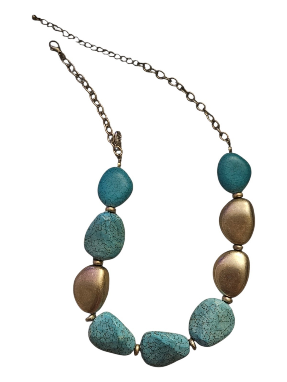 Turquoise and Gold Beaded Statement Necklace - Women Jewelry